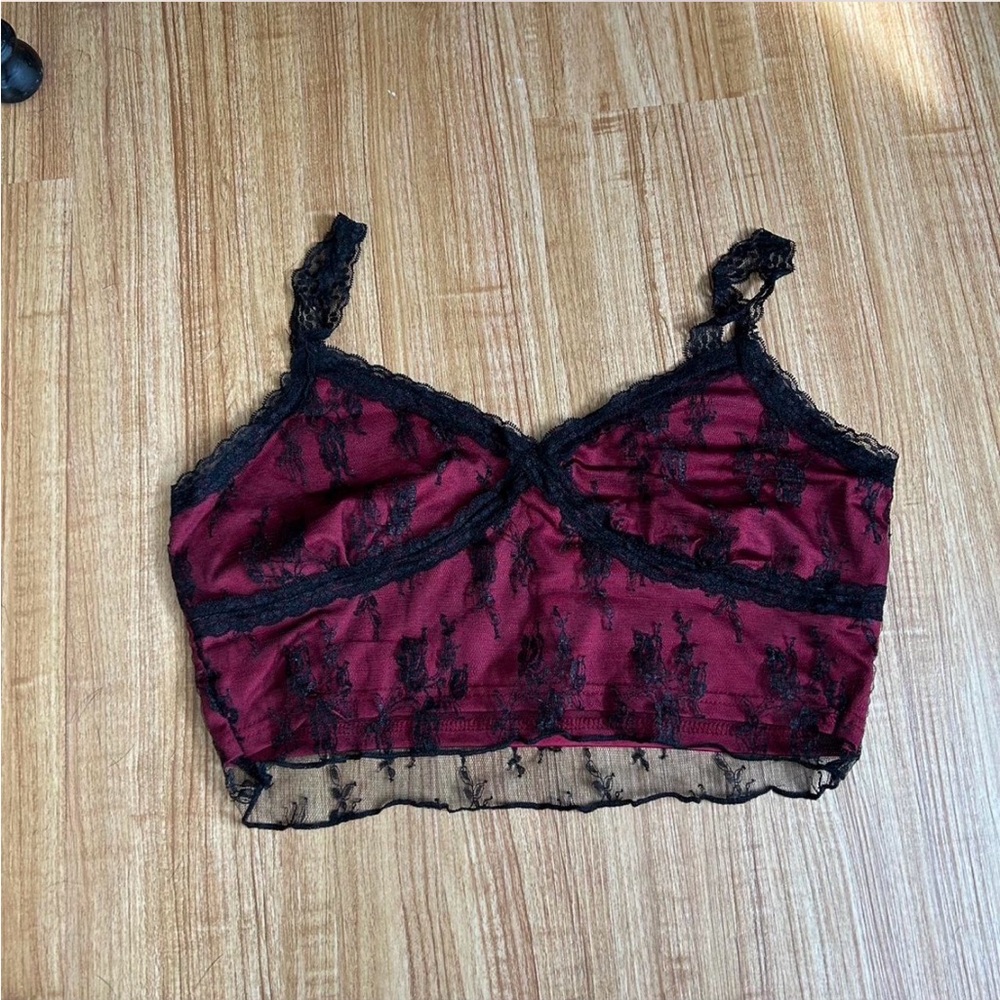 Burgundy Lace Cropped Bralette Top